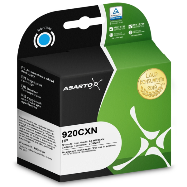 Tusz Asarto do HP 920CXN | CD972AE | 700 str. | cyan sklep