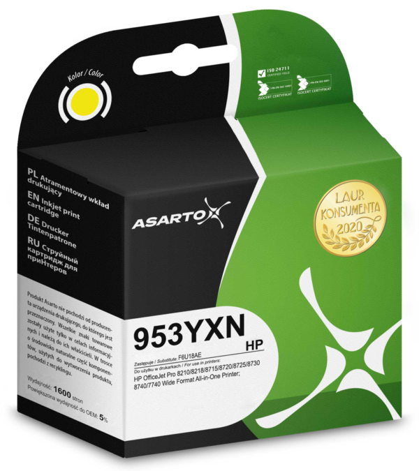 Tusz Asarto do HP 953YXN | F6U18AE | 1600 str. | yellow sklep